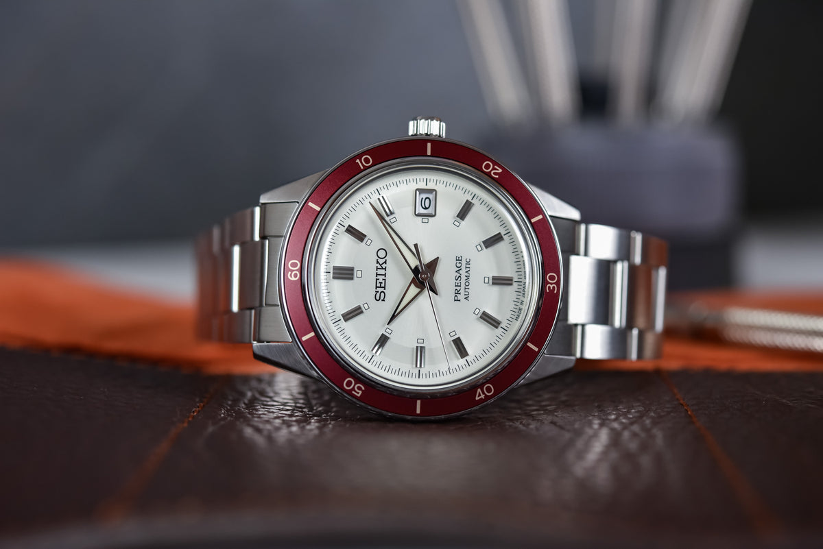 Seiko Presage Style60's Ruby SRPH93J1 angle view