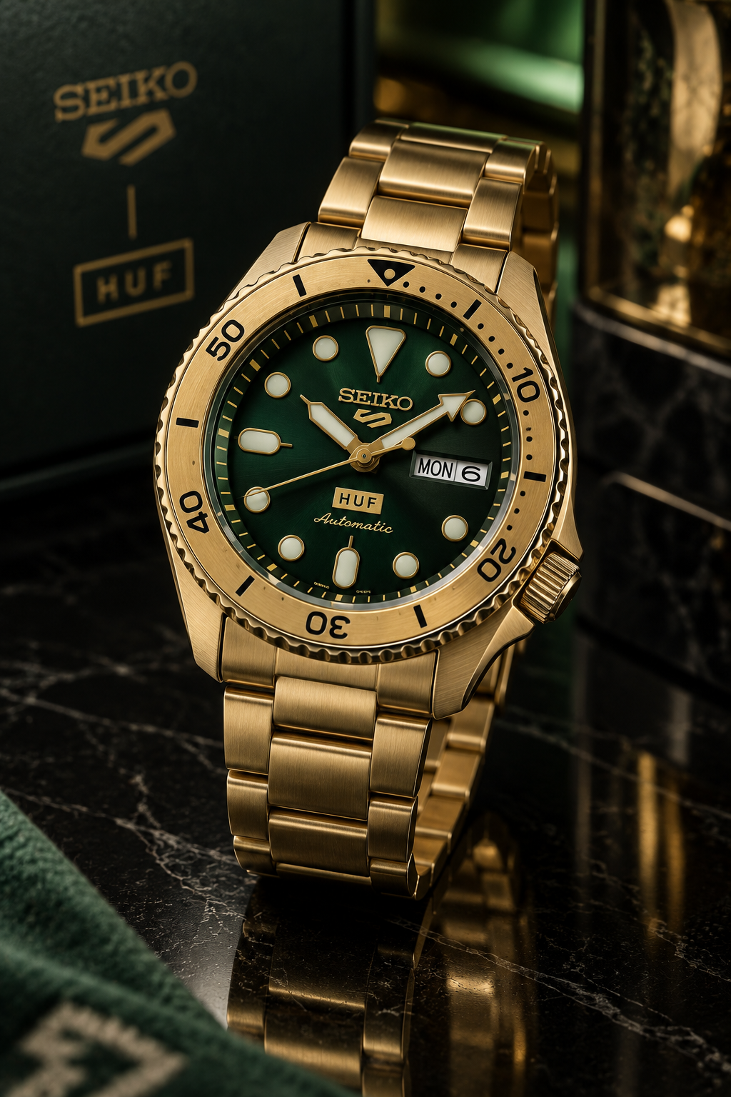 Seiko 5 Sports HUF SRPJ20 premium still life