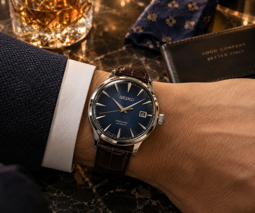 Seiko Presage SRPK15J1 evening wrist lifestyle