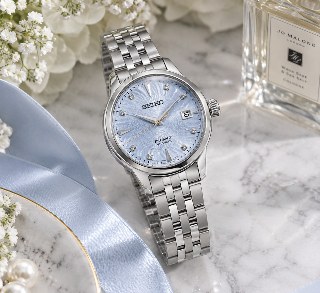Seiko Presage SRPL61J1 floral flat lay