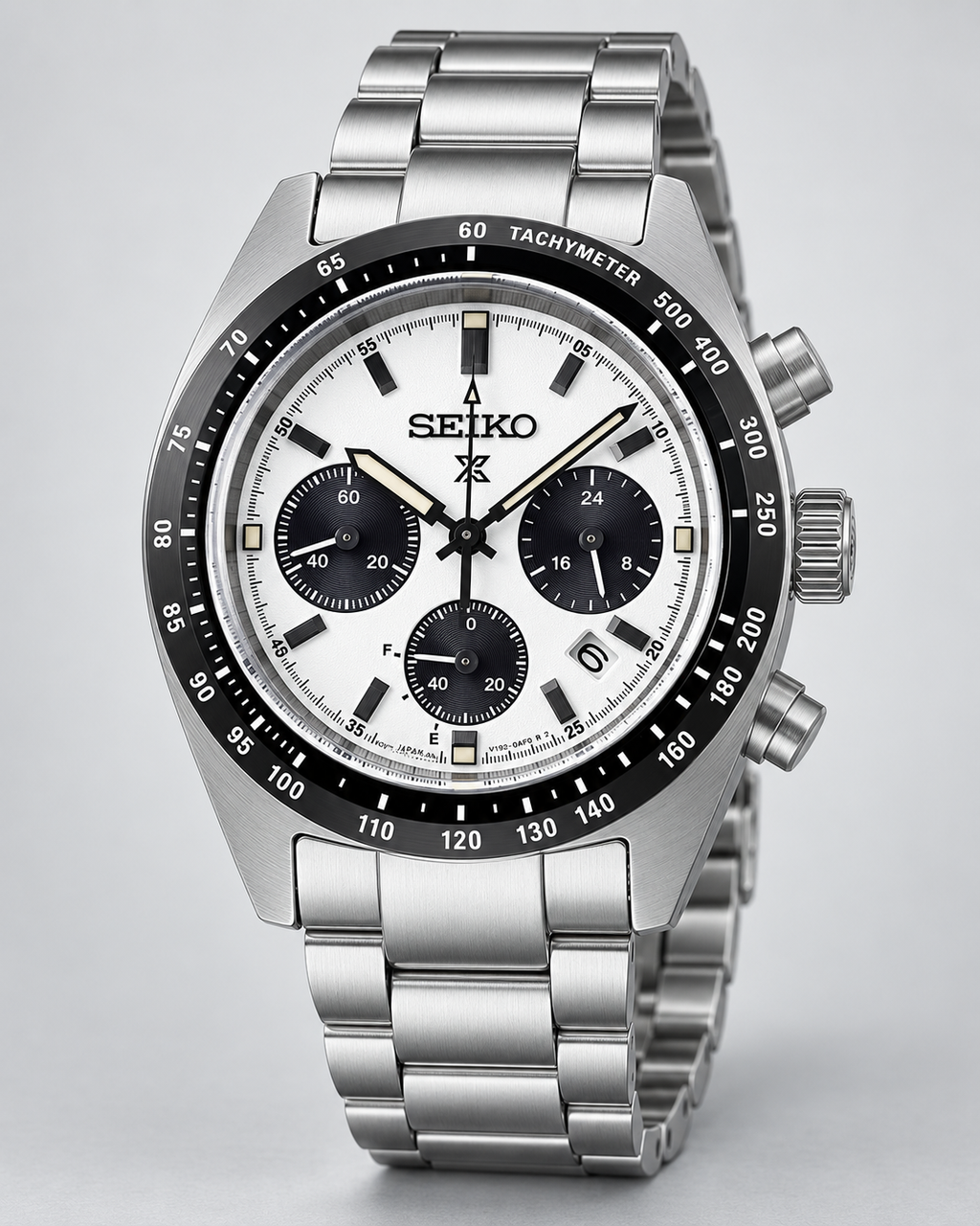 Seiko Prospex Speedtimer SSC813 solar chronograph front studio view