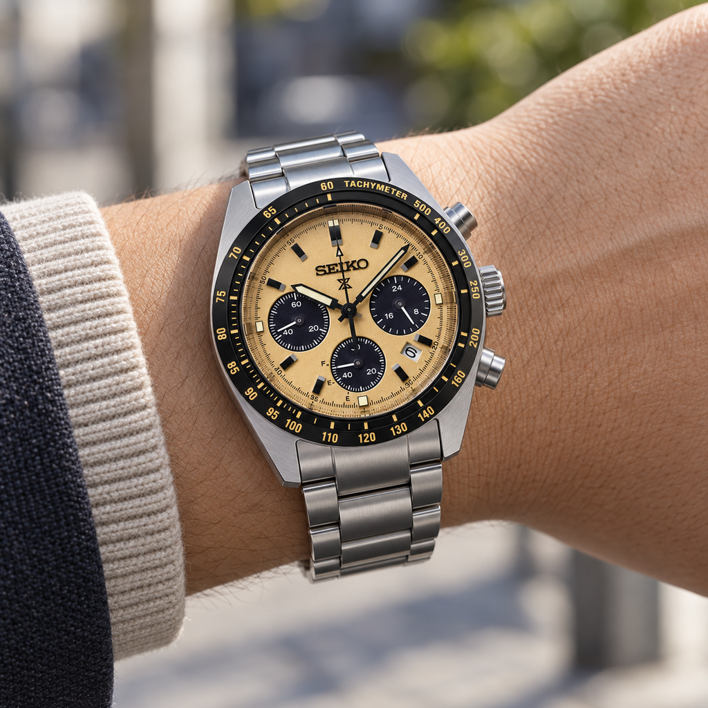 Seiko Prospex Speedtimer SSC817 solar chronograph on wrist