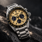 Seiko Prospex Speedtimer SSC817 gold dial cinematic studio view