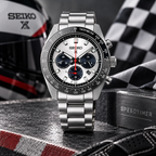 Seiko Prospex Speedtimer SSC911 white dial upright racing-inspired view