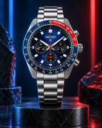 Seiko Prospex Speedtimer SSC913 blue dial cinematic upright product view