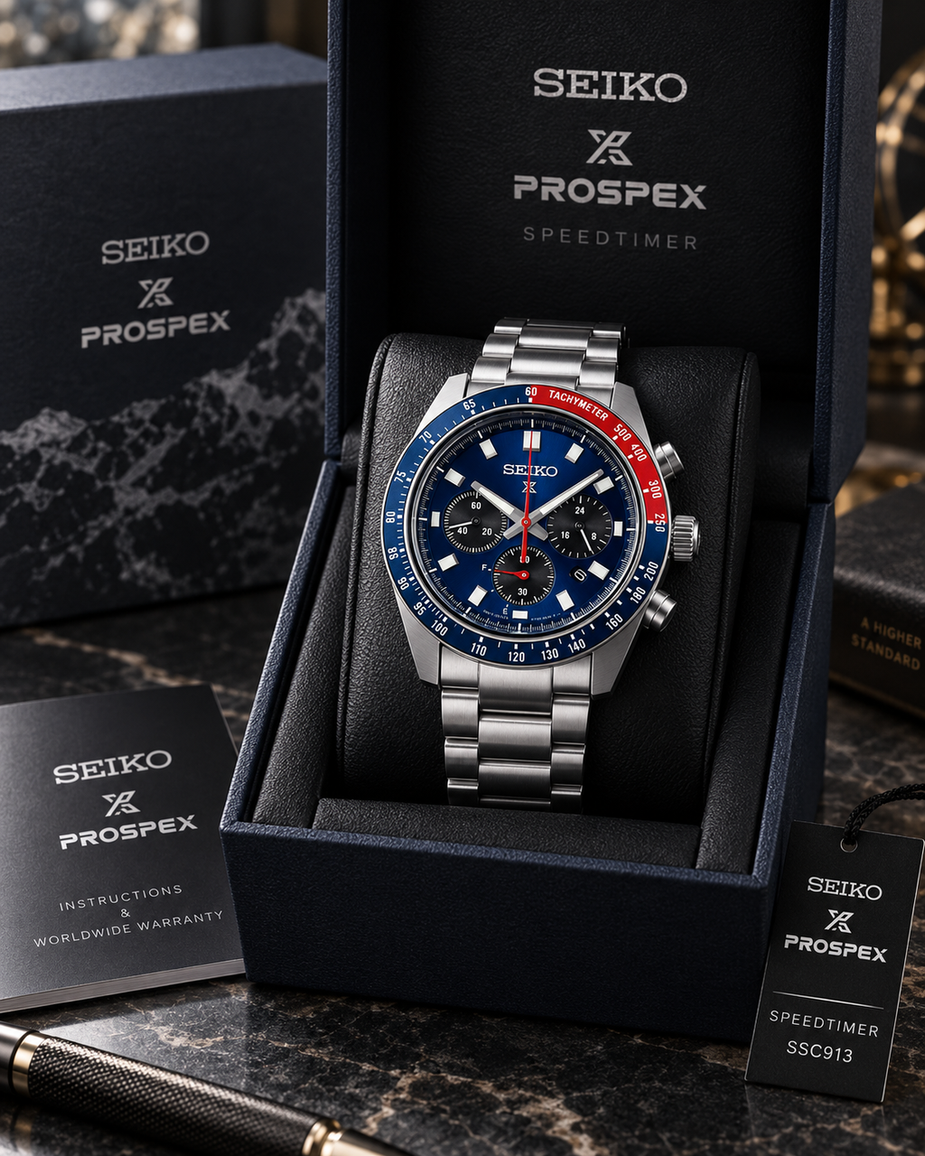Seiko Prospex Speedtimer SSC913 presented in Seiko Prospex box