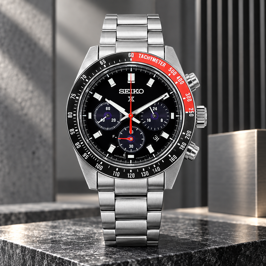 Seiko Prospex Speedtimer SSC915 black dial upright hero product view