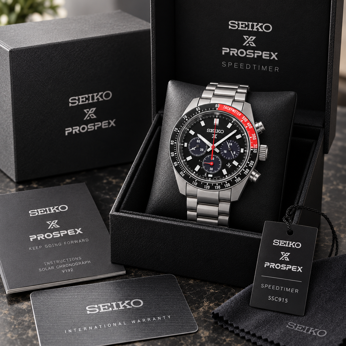 Seiko Prospex Speedtimer SSC915 presented in Seiko Prospex box
