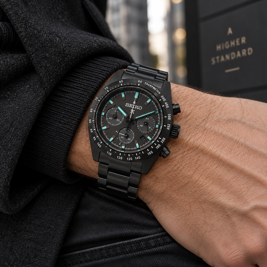 Seiko Prospex Speedtimer SSC917 The Black Series solar chronograph on wrist