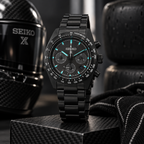 Seiko Prospex Speedtimer SSC917 The Black Series upright racing-inspired view