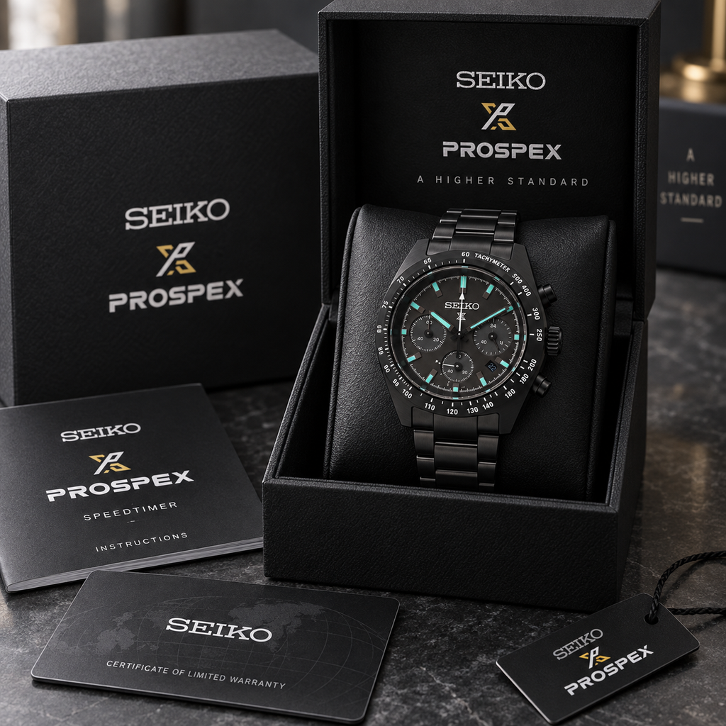 Seiko Prospex Speedtimer SSC917 The Black Series presented in Seiko Prospex box