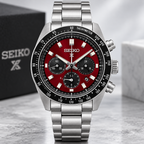 Seiko Prospex Speedtimer SSC927 red dial studio product view