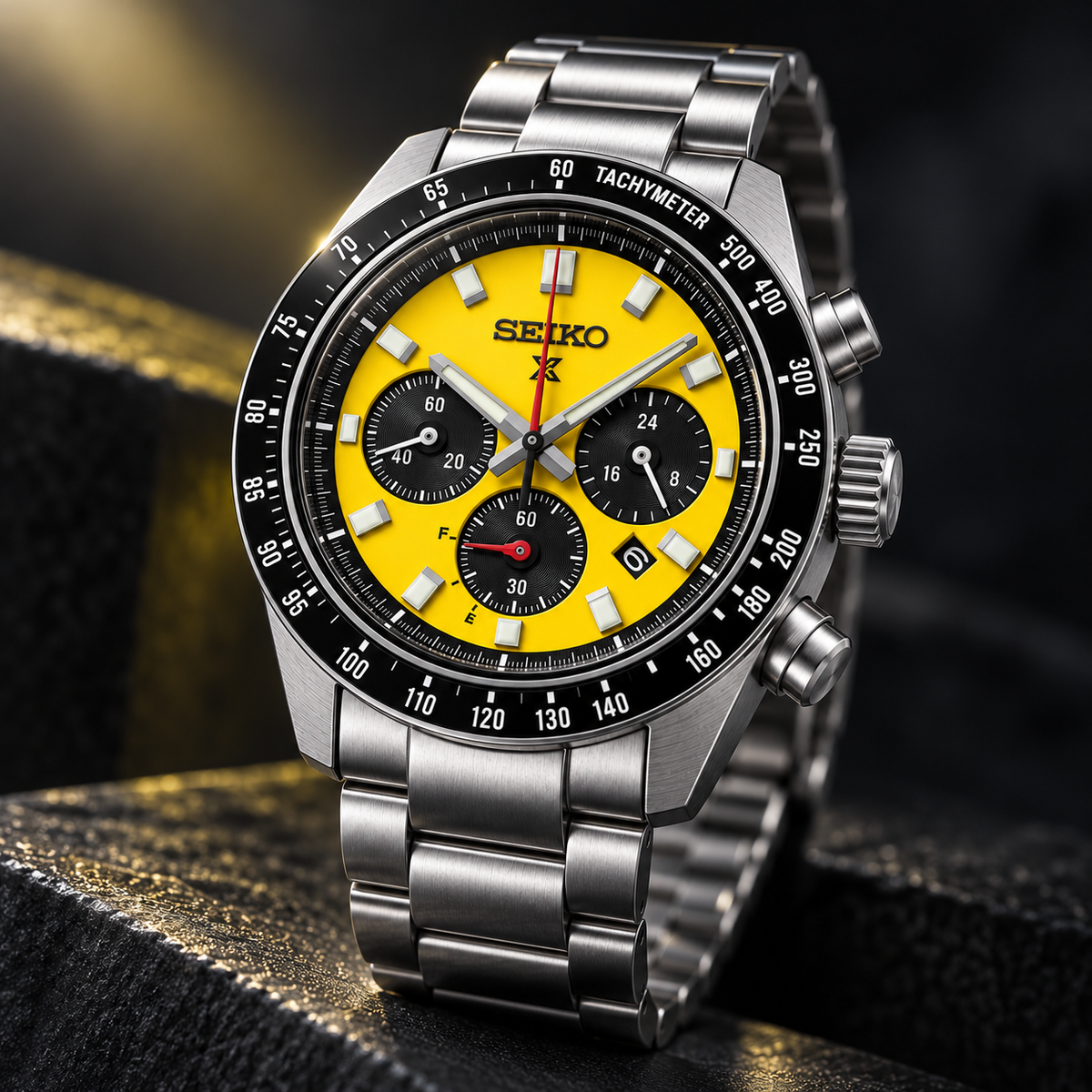 Seiko Prospex Speedtimer SSC929 yellow dial dark gold contrast product view