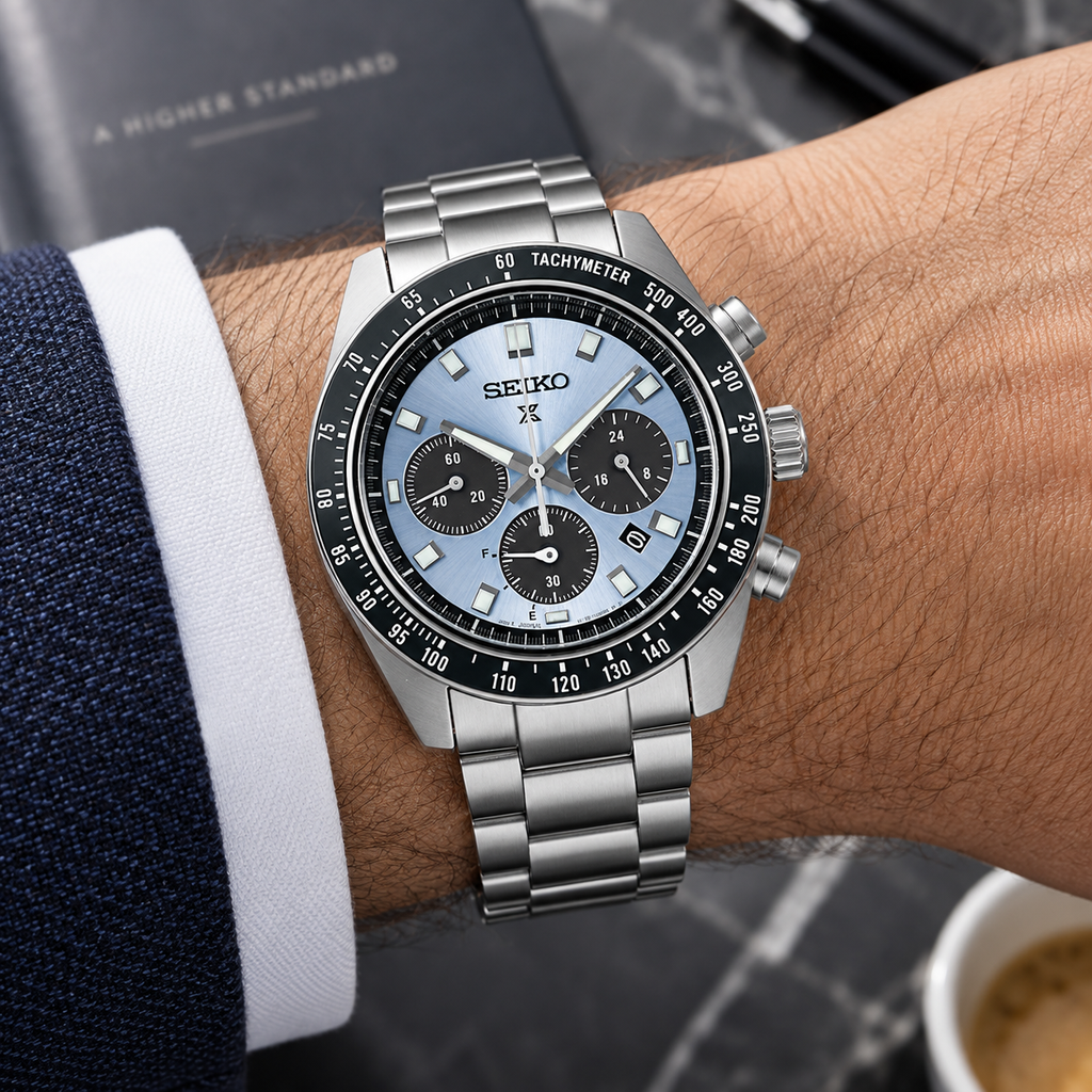 Seiko Prospex Speedtimer SSC935 solar chronograph on wrist