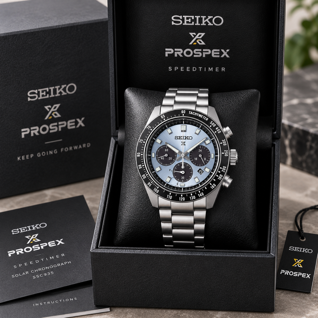 Seiko Prospex Speedtimer SSC935 presented in Seiko Prospex box