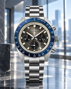 Seiko Prospex Speedtimer SSC939 gray dial blue bezel modern glass interior view