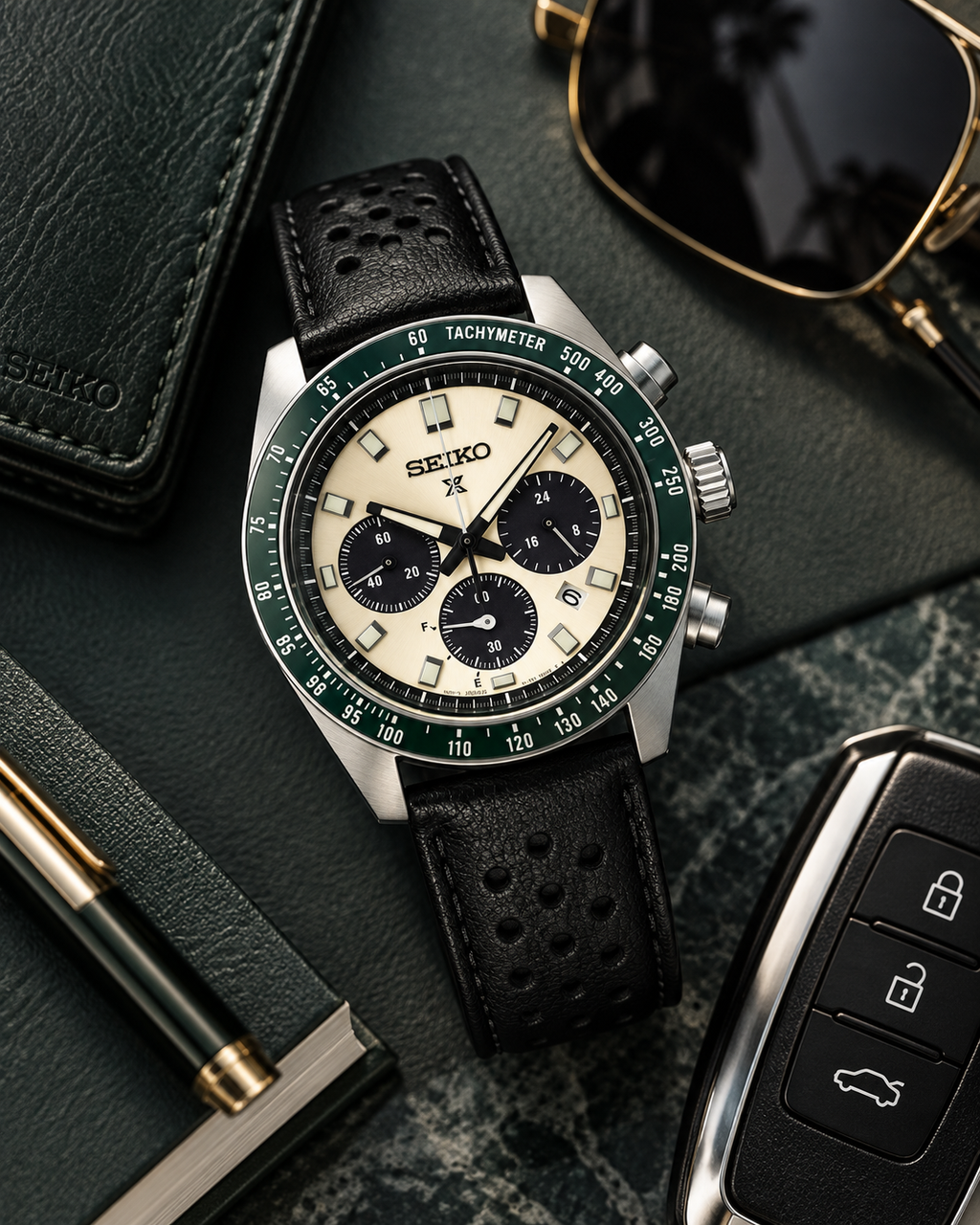 Seiko Prospex Speedtimer SSC943 ivory dial luxury product photography