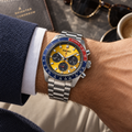 Seiko Prospex Speedtimer SSC947 solar chronograph yellow dial on wrist