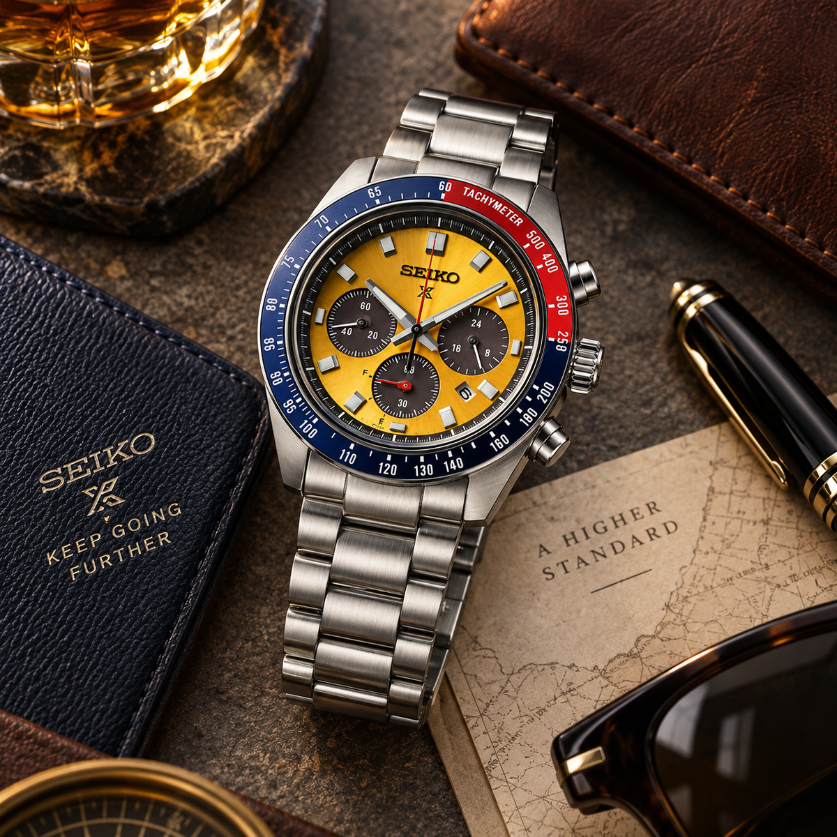 Seiko Prospex Speedtimer SSC947 yellow dial luxury lifestyle product view