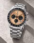 Seiko Prospex Speedtimer SSC951P1 salmon dial angled product view on stone