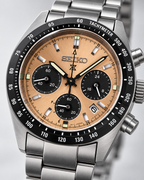 Seiko Prospex Speedtimer SSC951P1 salmon dial studio close-up