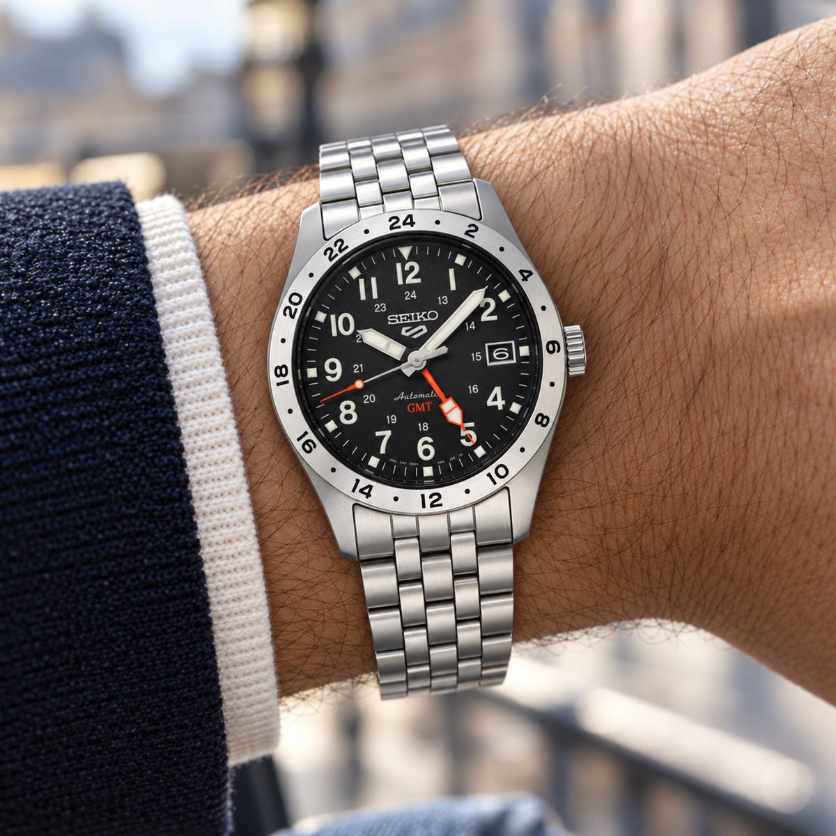 Seiko 5 Sports Field GMT SSK023K1 on wrist