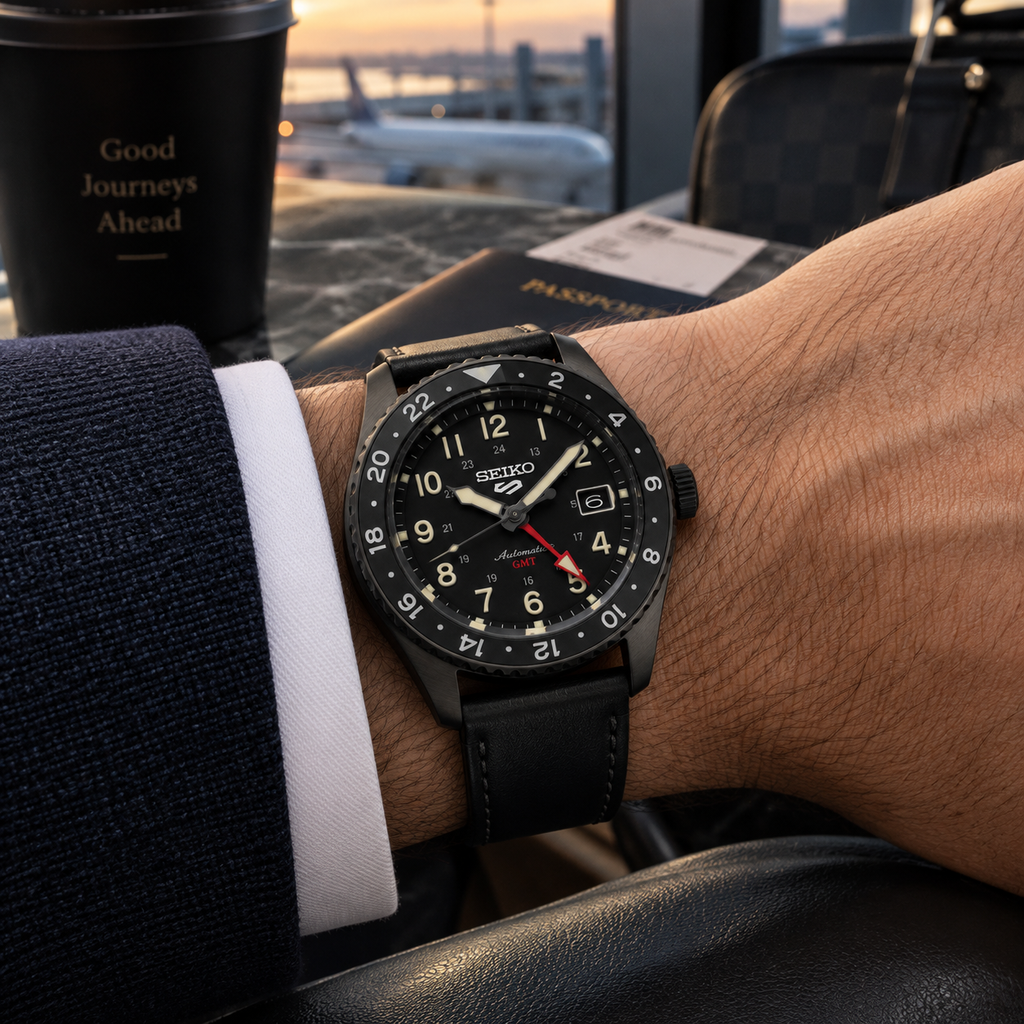 Seiko 5 Sports Field GMT SSK025K1 automatic watch on wrist