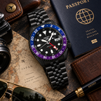 Seiko 5 Sports GMT SSK027K1 Yuto Horigome Limited Edition travel flat lay