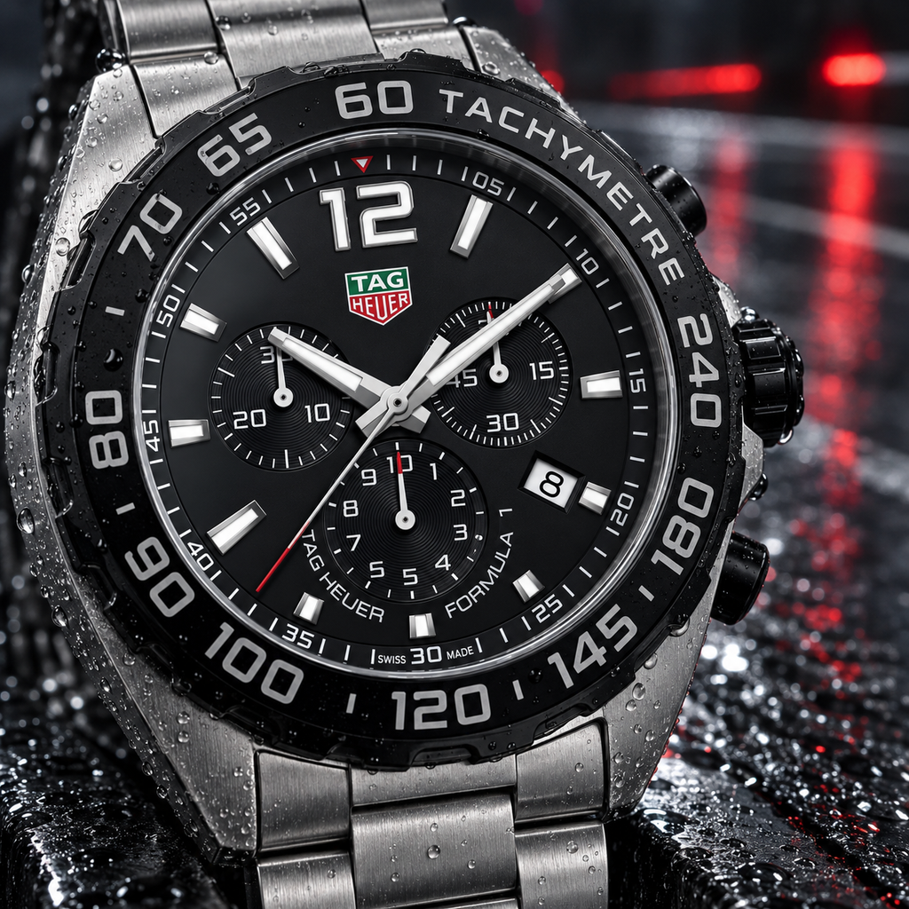 TAG Heuer Formula 1 CAZ1010.BA0842 black chronograph dial and tachymeter macro