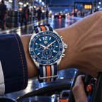 TAG Heuer Formula 1 CAZ1014.FC8196 on wrist with striped NATO strap