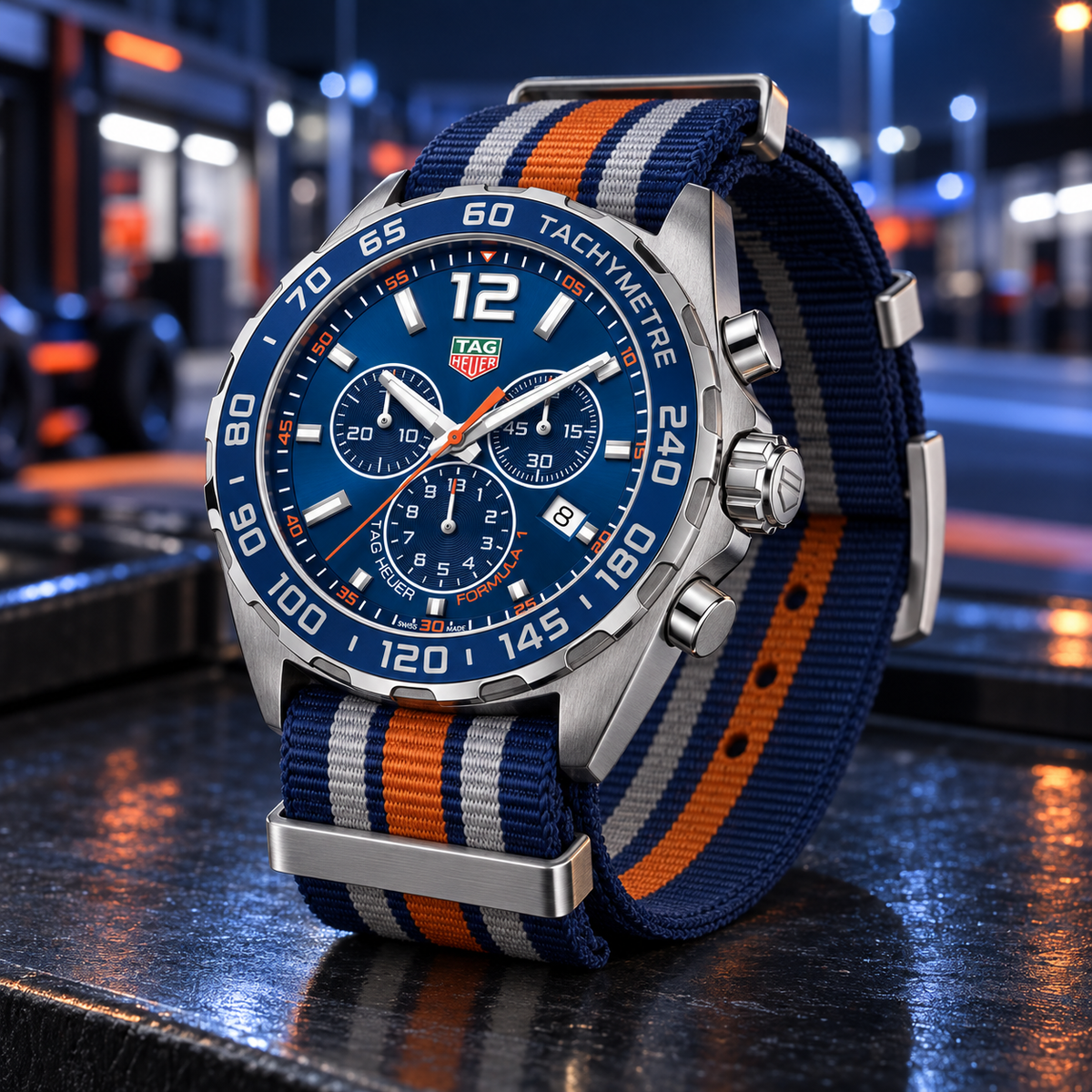 TAG Heuer Formula 1 CAZ1014.FC8196 steel case crown pushers and NATO profile