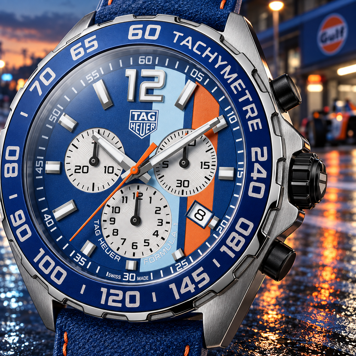 TAG Heuer Formula 1 x Gulf CAZ101N.FC8243 racing-stripe dial macro