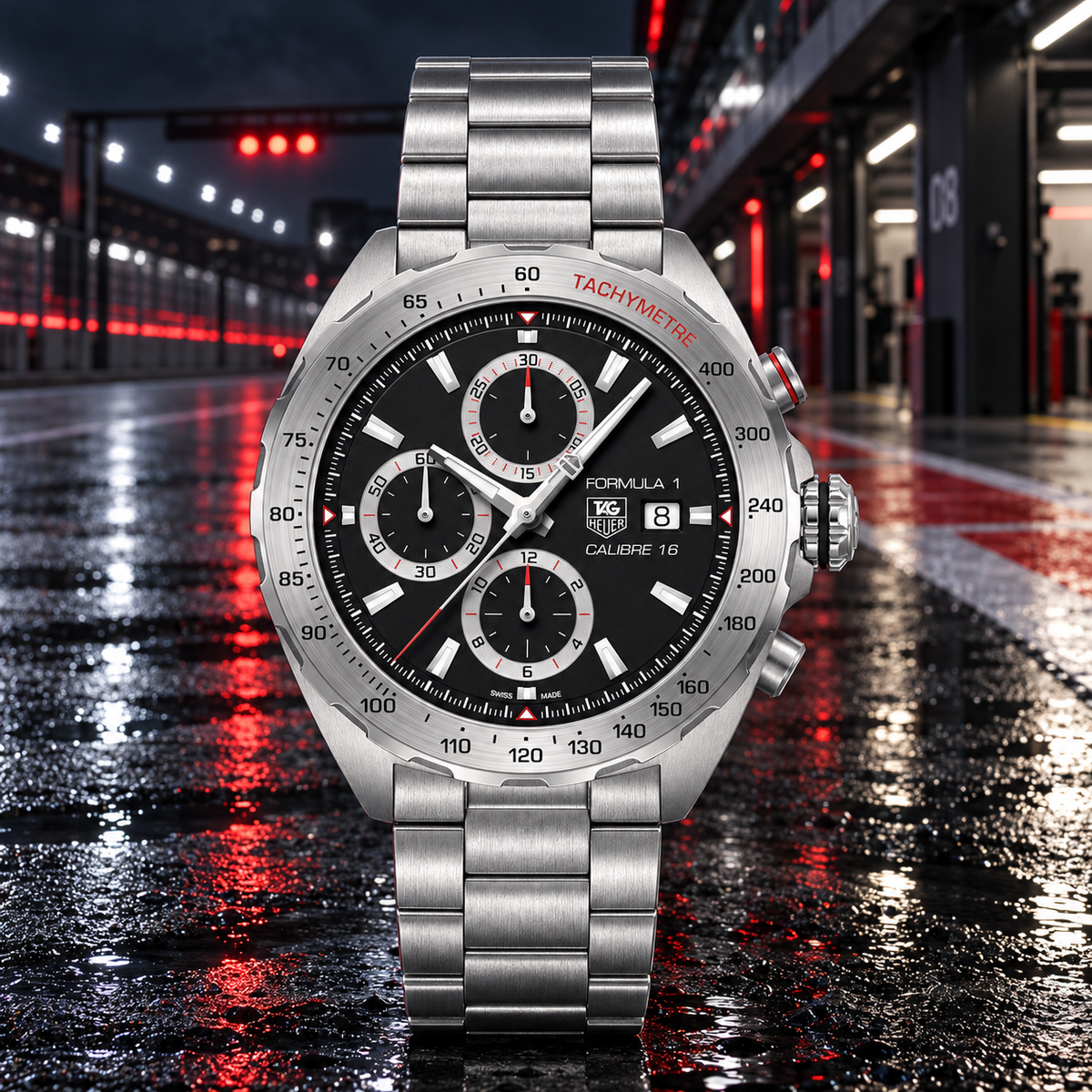 TAG Heuer Formula 1 CAZ2010.BA0876 automatic chronograph hero on wet pit lane