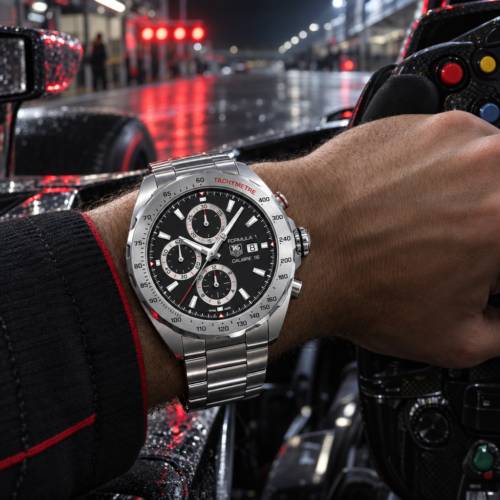 TAG Heuer Formula 1 CAZ2010.BA0876 on wrist in racing cockpit