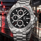 TAG Heuer Formula 1 CAZ2010.BA0876 black dial and steel tachymeter macro