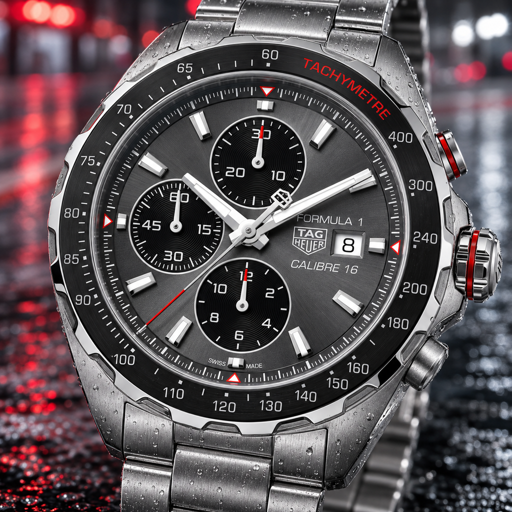 TAG Heuer Formula 1 CAZ2012.BA0876 grey chronograph dial and tachymeter macro