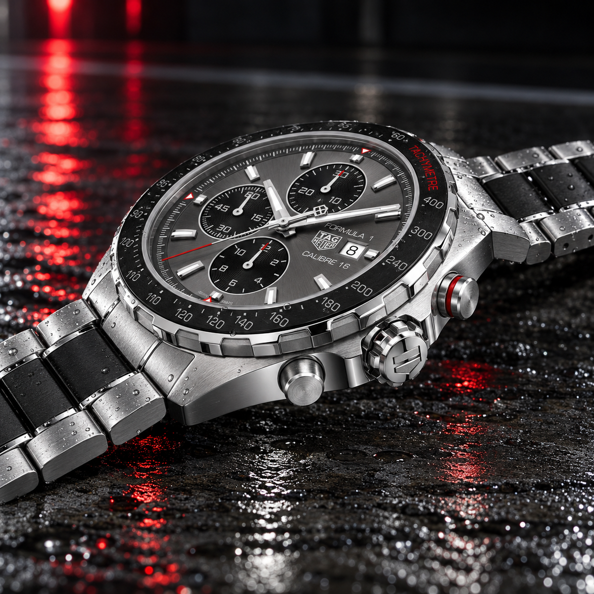 TAG Heuer Formula 1 CAZ2012.BA0970 crown pushers and steel ceramic bracelet profile