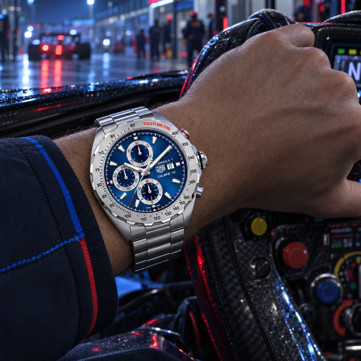 TAG Heuer Formula 1 CAZ2015.BA0876 on wrist in racing cockpit