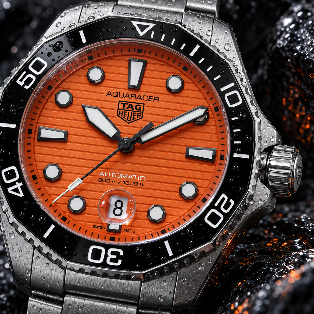 TAG Heuer Aquaracer Professional 300 Orange Diver WBP201F.BA0632 dial macro
