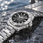 TAG Heuer Aquaracer WBP2110.BA0627 crown steel bezel and tapered bracelet profile