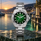 TAG Heuer Aquaracer WBP2115.BA0627 green dial hero at marina
