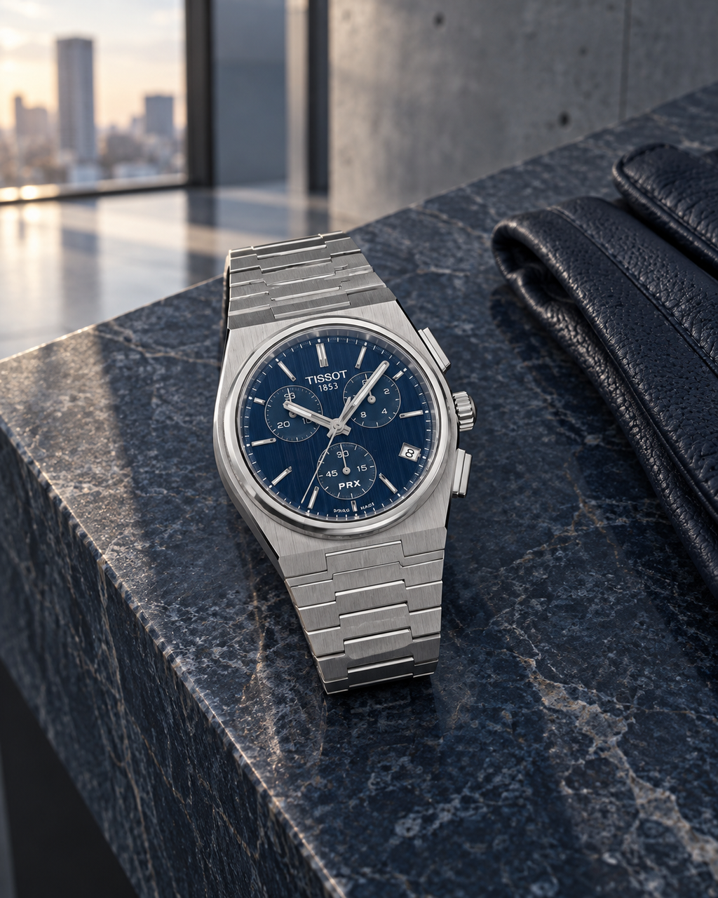 Tissot PRX 41mm blue dial chronograph lifestyle image T137.417.11.041.00