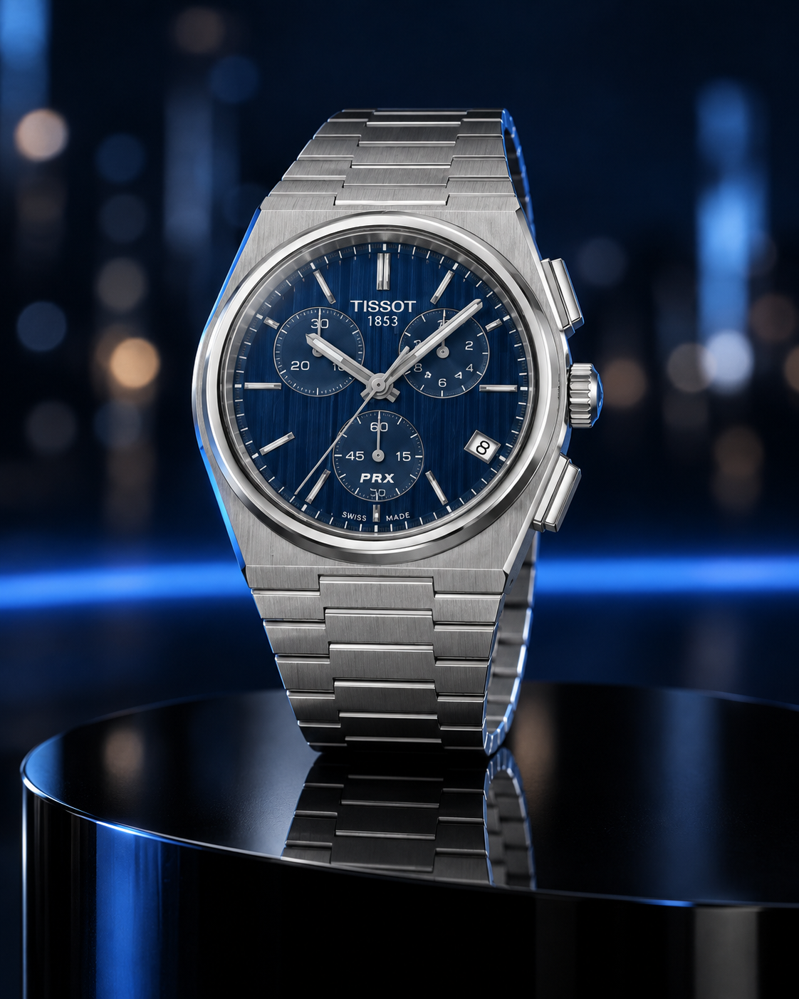 Tissot PRX 41mm blue dial chronograph night hero T137.417.11.041.00