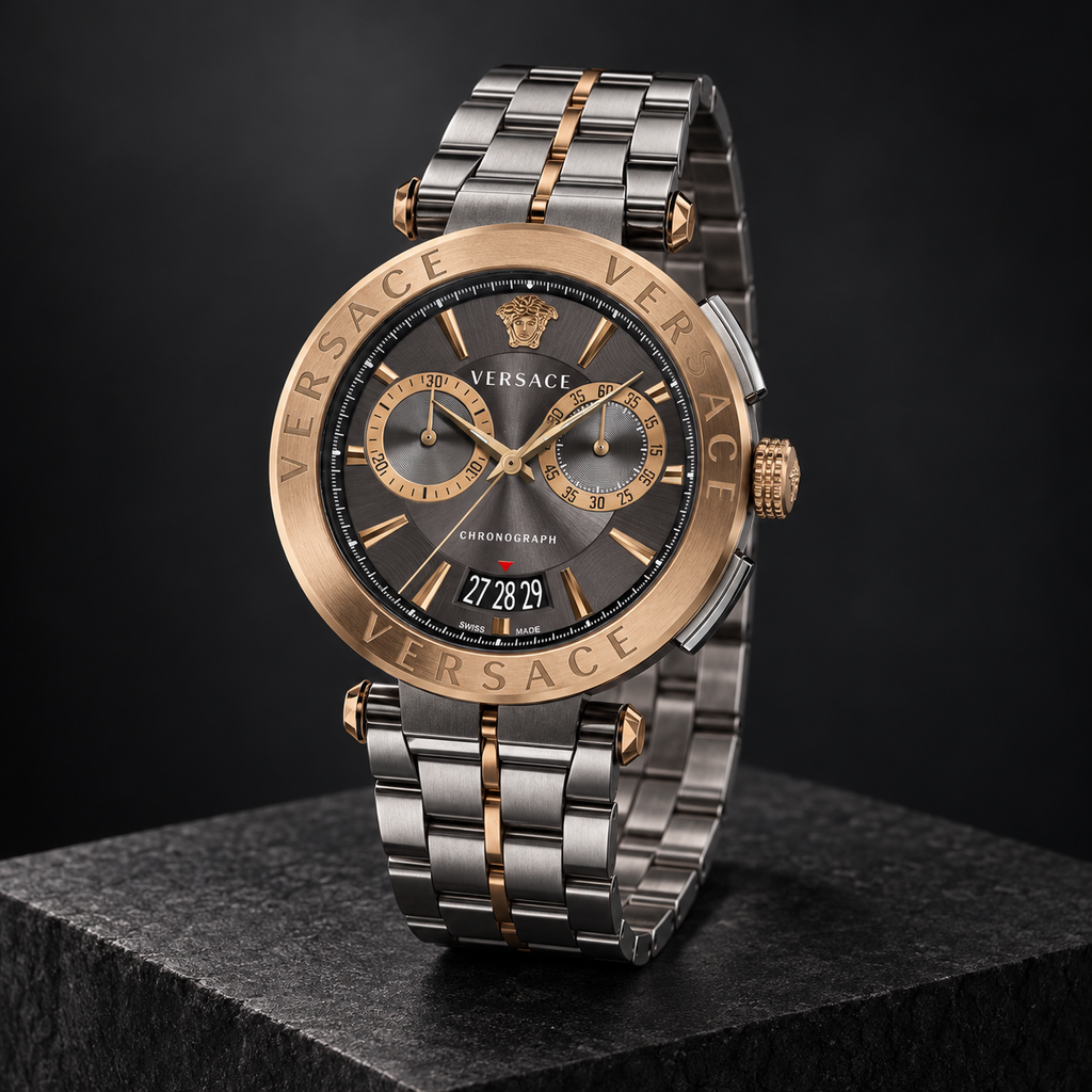 Versace Aion Chronograph Men's Watch – Gray 45 mm – VE1D00619 dark luxury view – VE1D00619