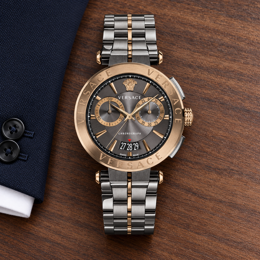 Versace Aion Chronograph Men's Watch – Gray 45 mm – VE1D00619 lifestyle view – VE1D00619