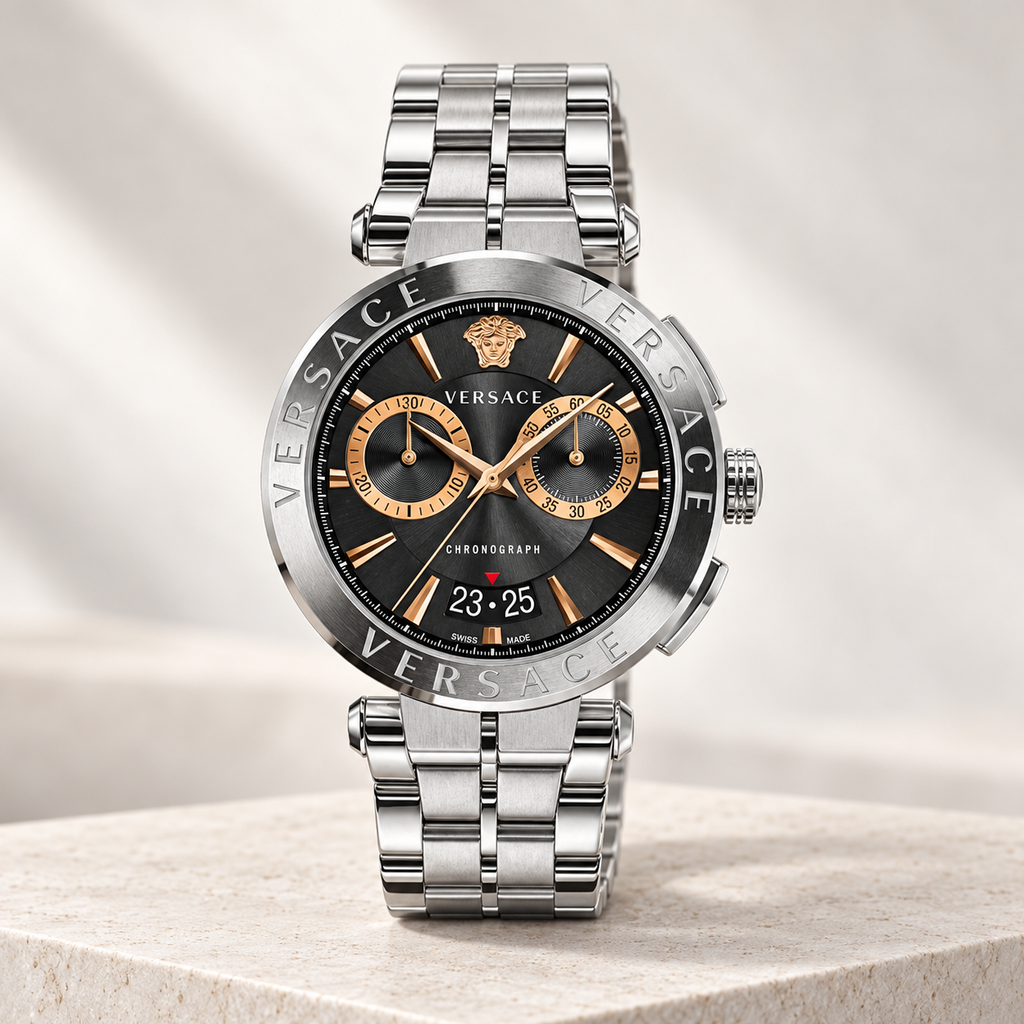 Versace Aion Chronograph Men's Watch – Black 45 mm – VE1D01019 studio product view – VE1D01019