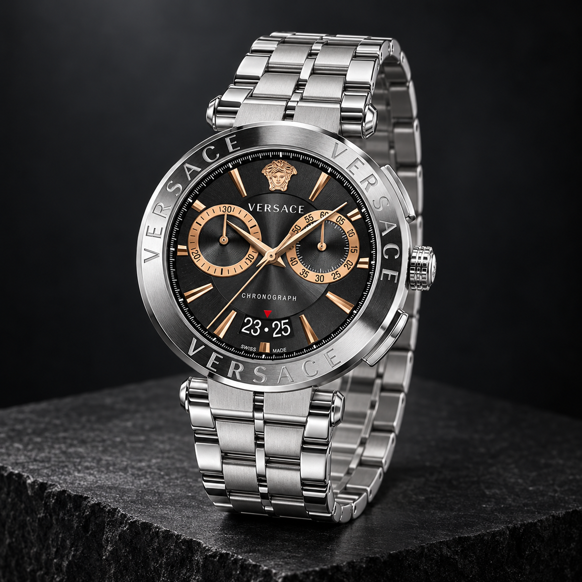 Versace Aion Chronograph Men's Watch – Black 45 mm – VE1D01019 dark luxury view – VE1D01019