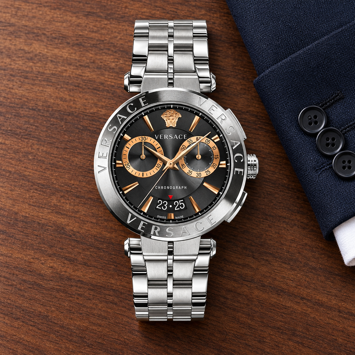 Versace Aion Chronograph Men's Watch – Black 45 mm – VE1D01019 lifestyle view – VE1D01019