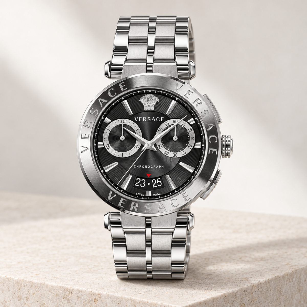 Versace Aion Chronograph Men's Watch – Black 45 mm – VE1D01520 studio product view – VE1D01520
