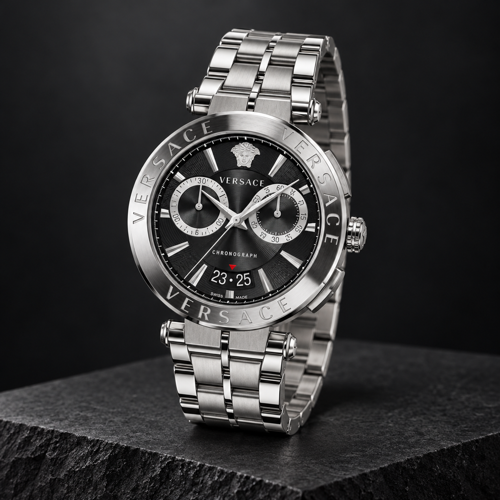 Versace Aion Chronograph Men's Watch – Black 45 mm – VE1D01520 dark luxury view – VE1D01520